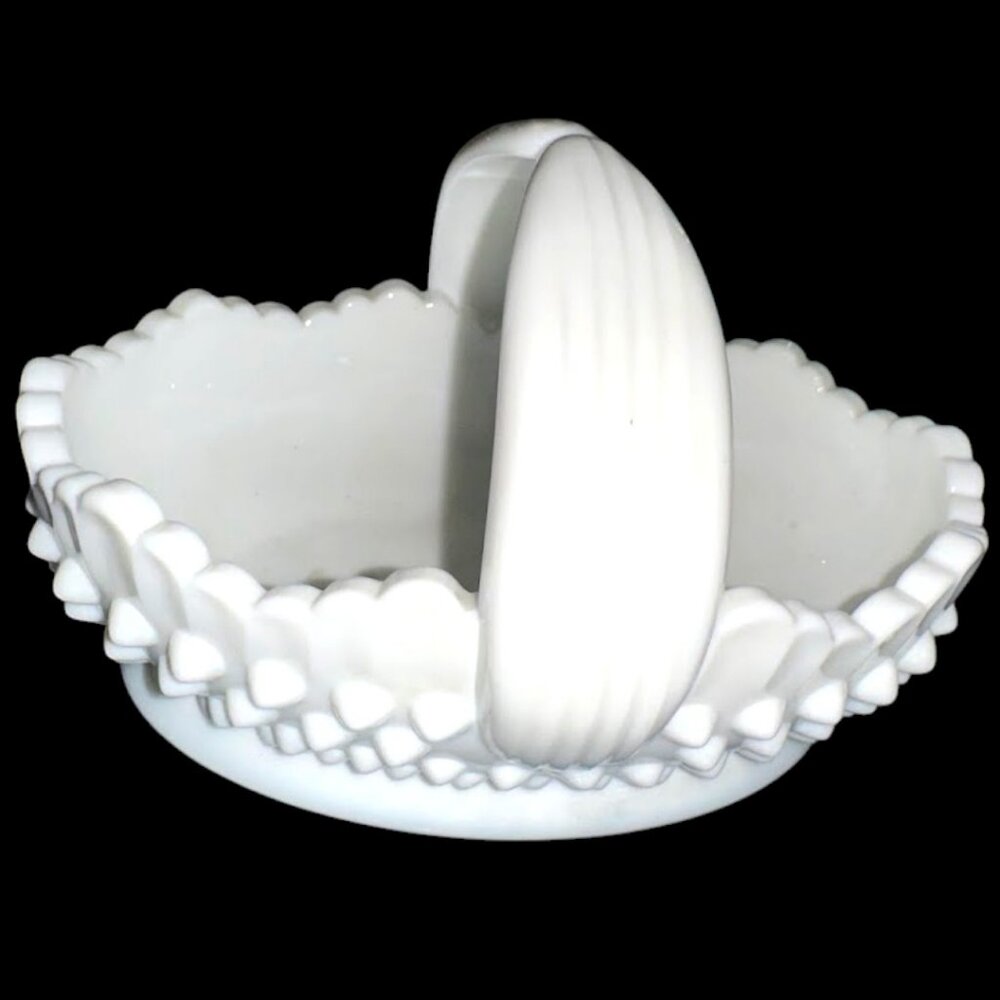 Vintage White Milk Glass Hobnail Basket